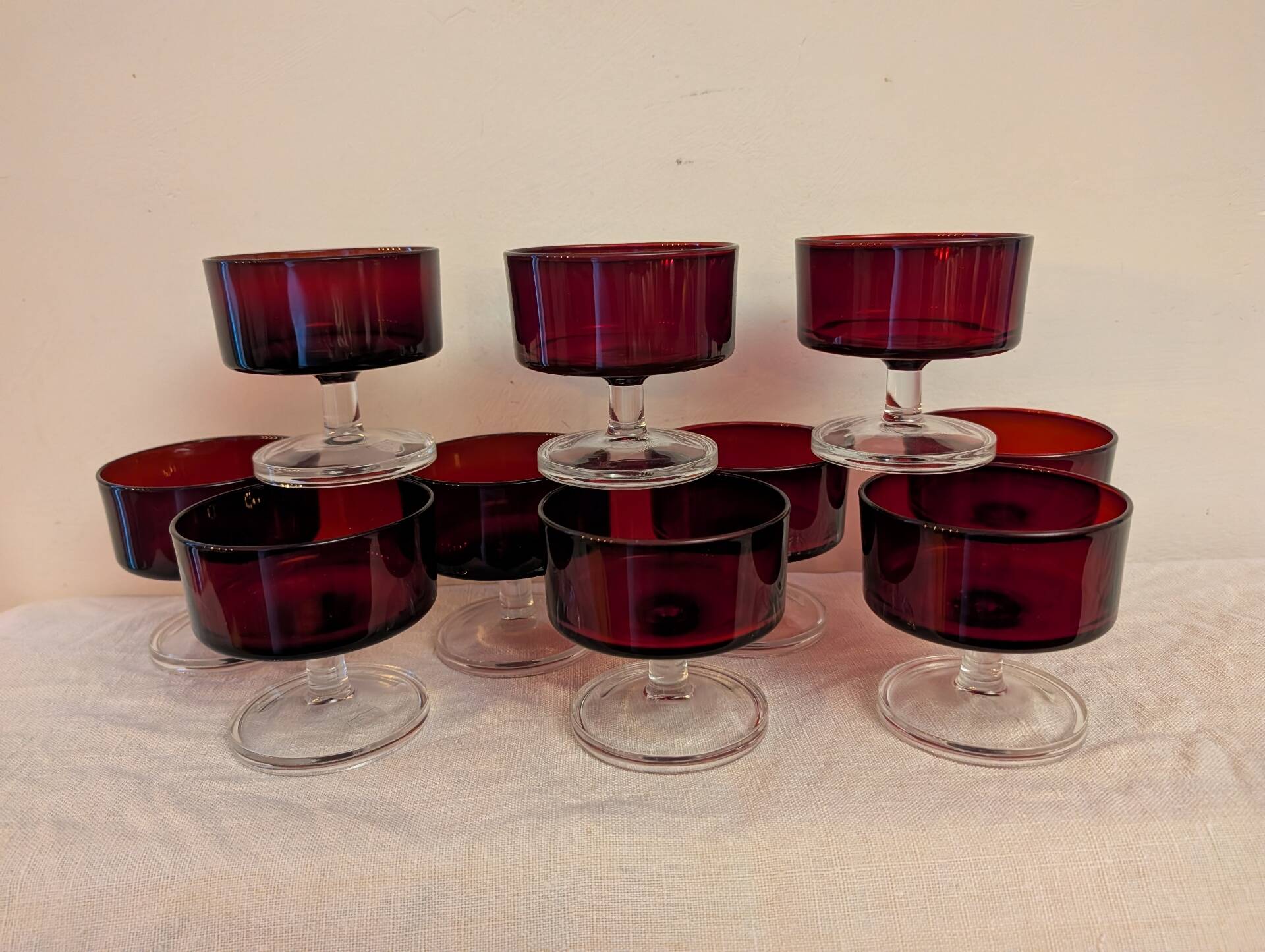 10 ruby glass cups, 1970s