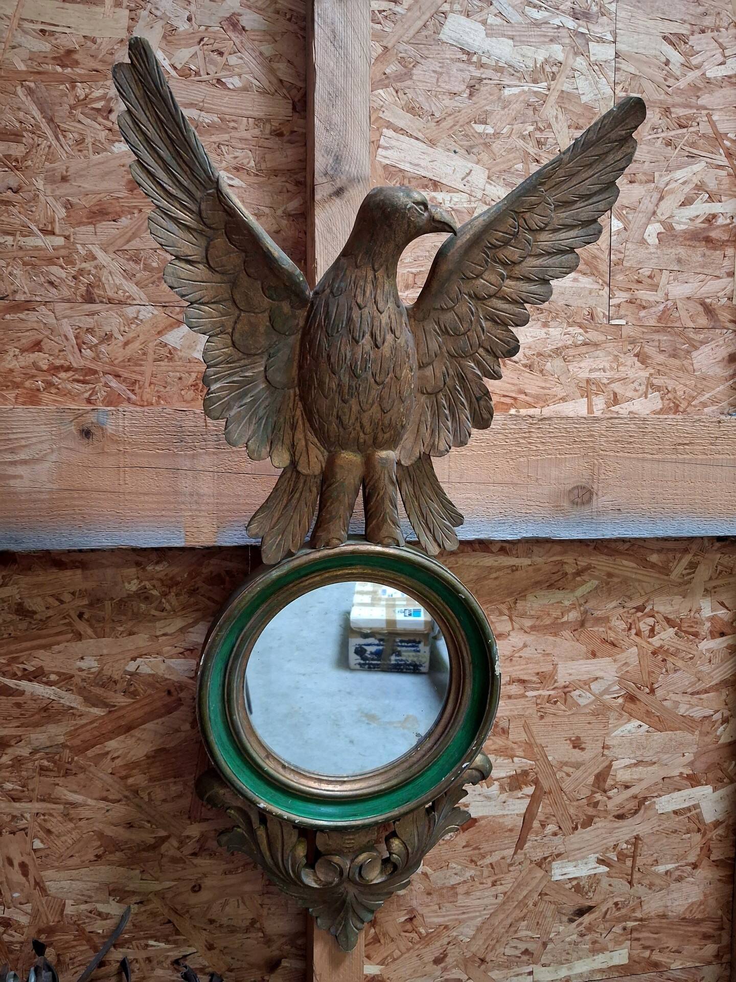 Empire style mirror with an eagle in carved and polychrome wood – late 19th century