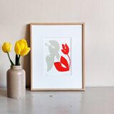 Bird and flower (beige and vermilion), 2023, by Deleine.