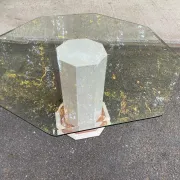 Octagonal dining table, vintage 1980s design in marble and glass.