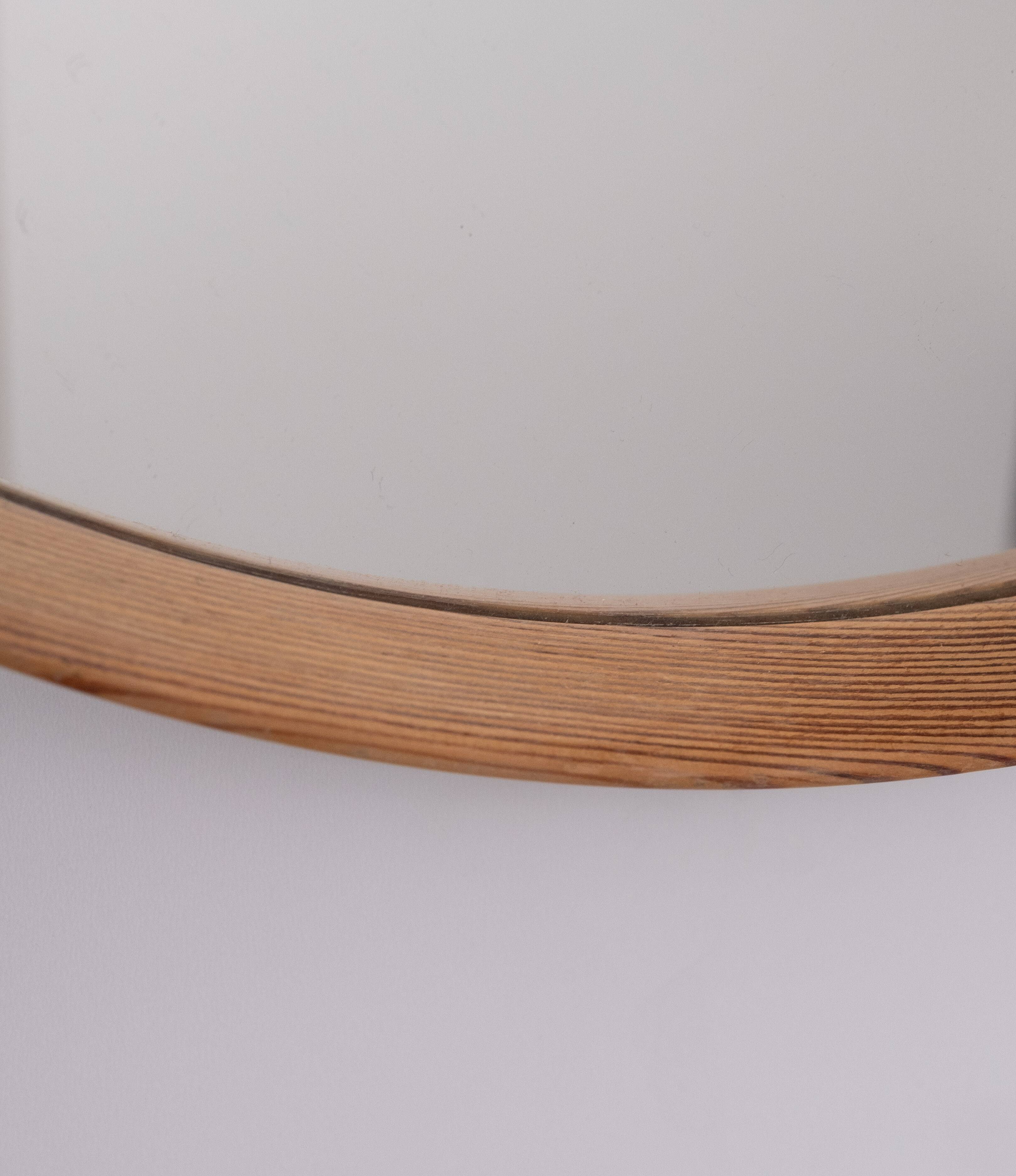 Miroir rond vintage en pin massif des années 1960, Hollande