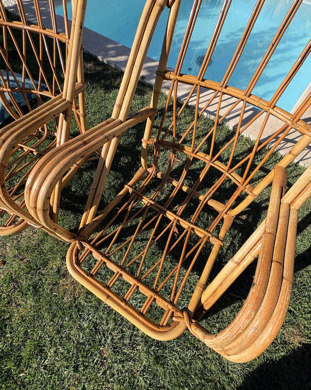 Pair of rattan armchairs "Audoux-Minnet" 1960