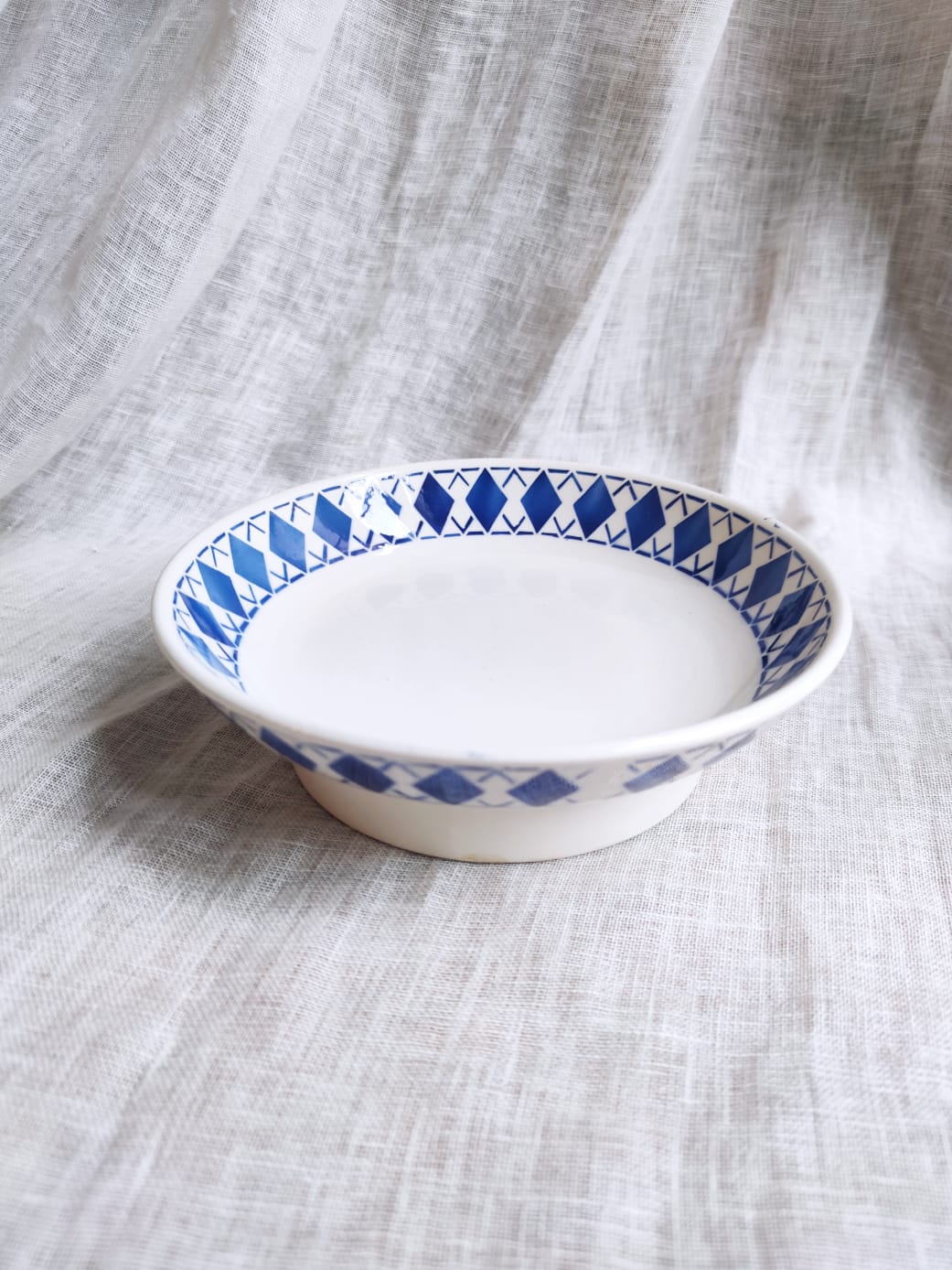 Badonviller Round Foot Dishes Blue Harlequin Patterns "Marie"