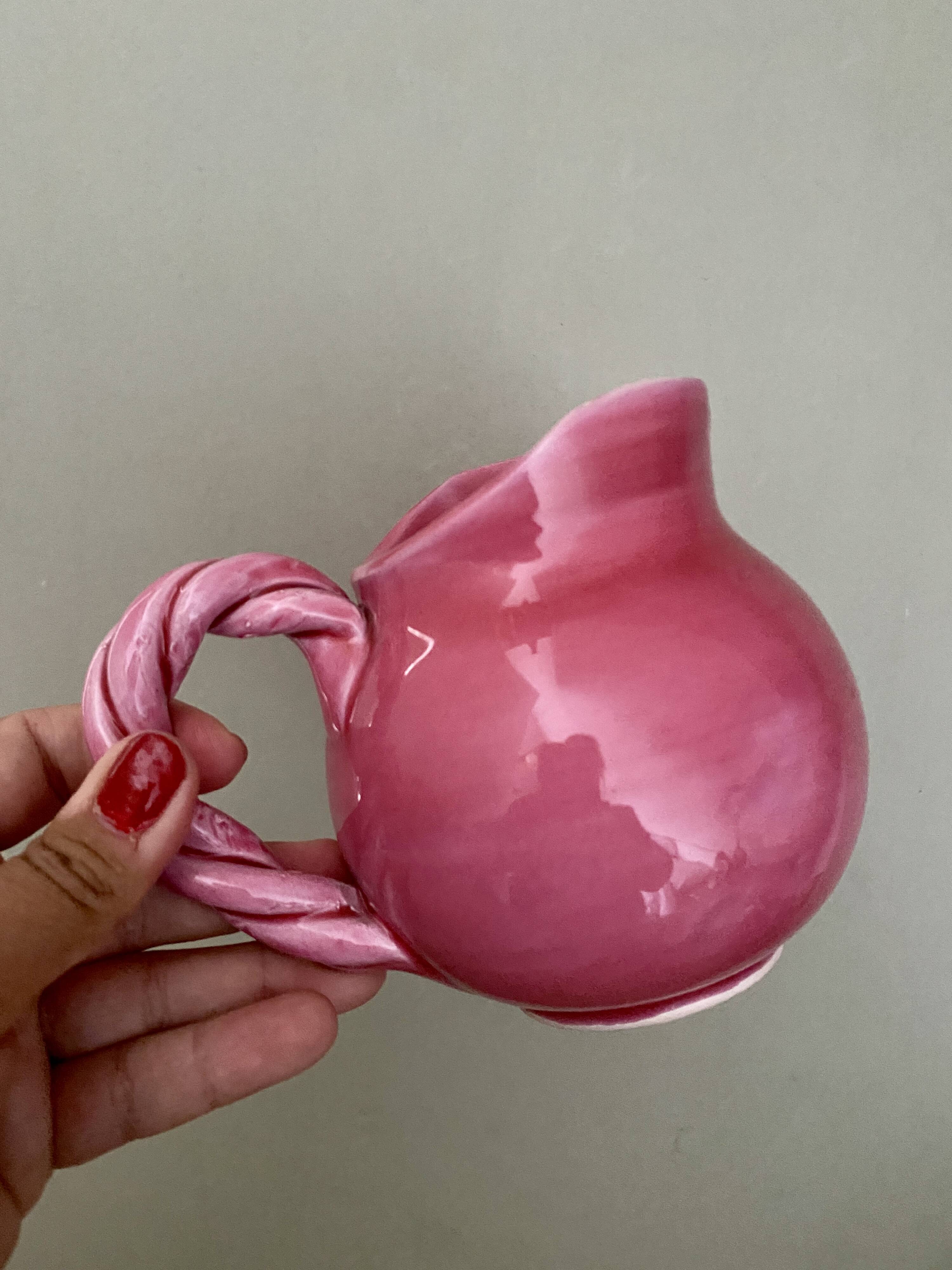 Small old pink ceramic pitcher or milk jug from Vallauris