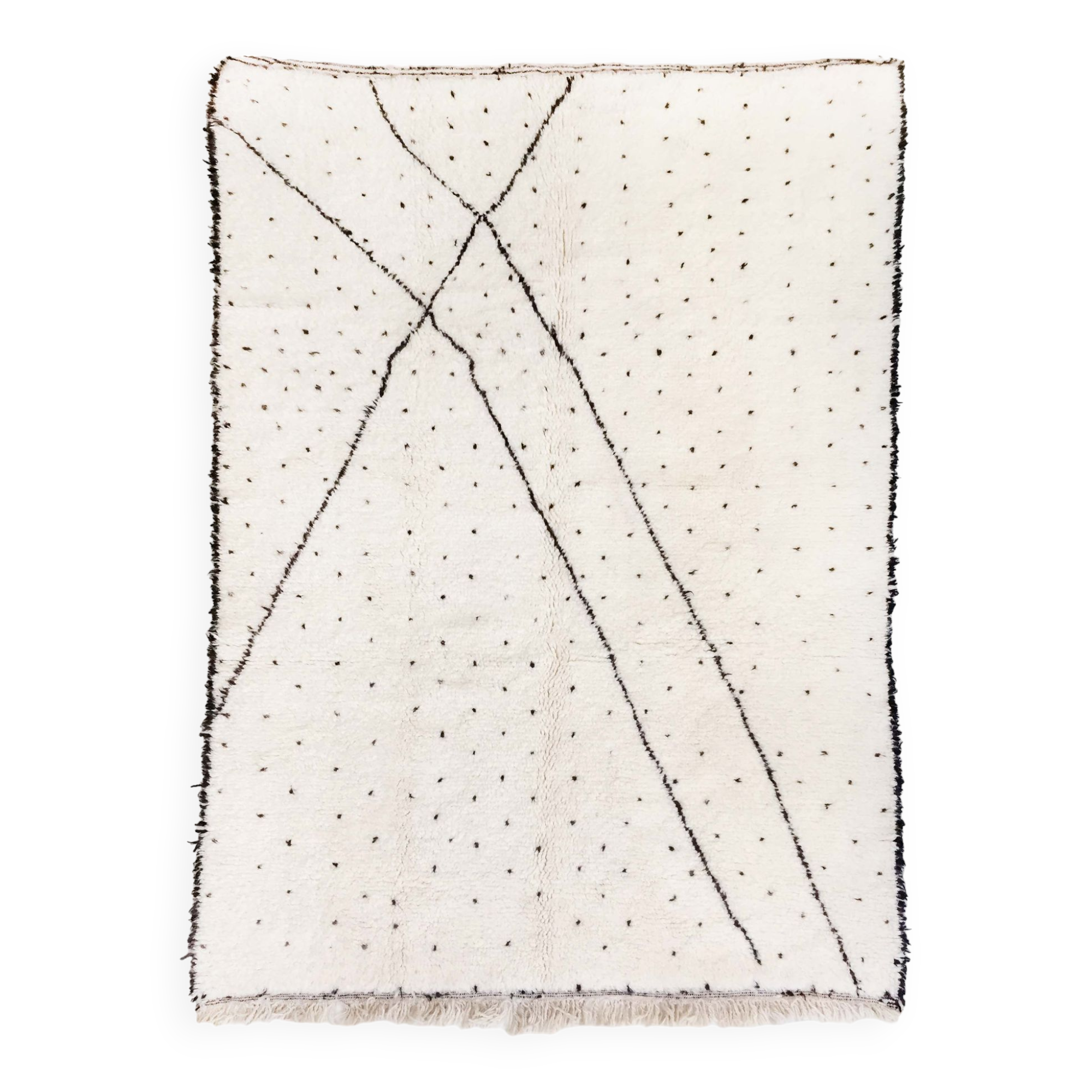Beni Ouarain ecru Berber rug with polka dots and black patterns 235x157cm