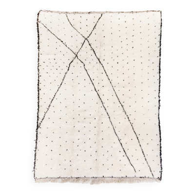 Tapis berbère Beni Ouarain écru à pois et motifs noirs 235x157cm