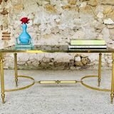 Table basse mid-century en marbre vert et laiton, 1960s