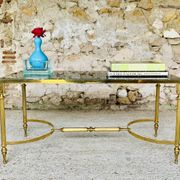 Mid-century coffee table in green marble and brass, 1960s