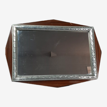 Miroir art-déco encadrement bois stuc argenté 61x43 cm SB