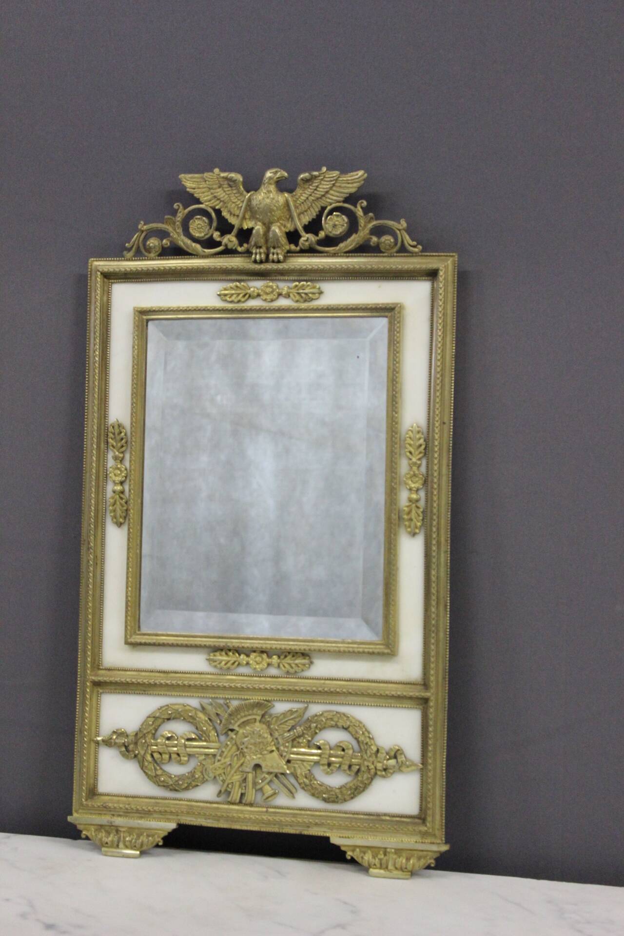 Empire mirror in bronze and marble, early 19th century