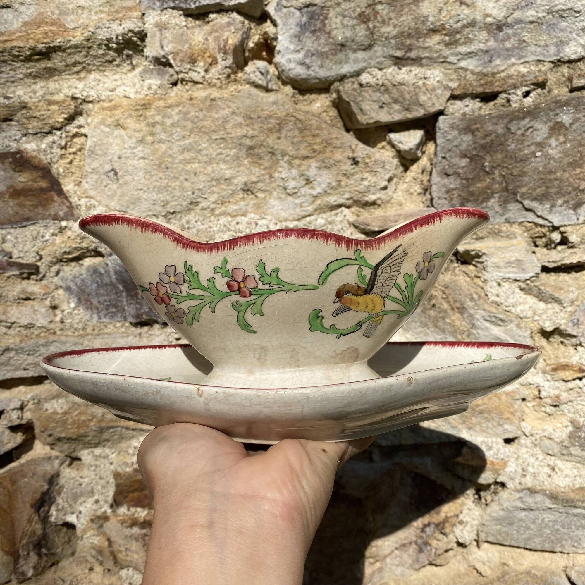 Polychrome iron terracotta sauce boat "Bengali"