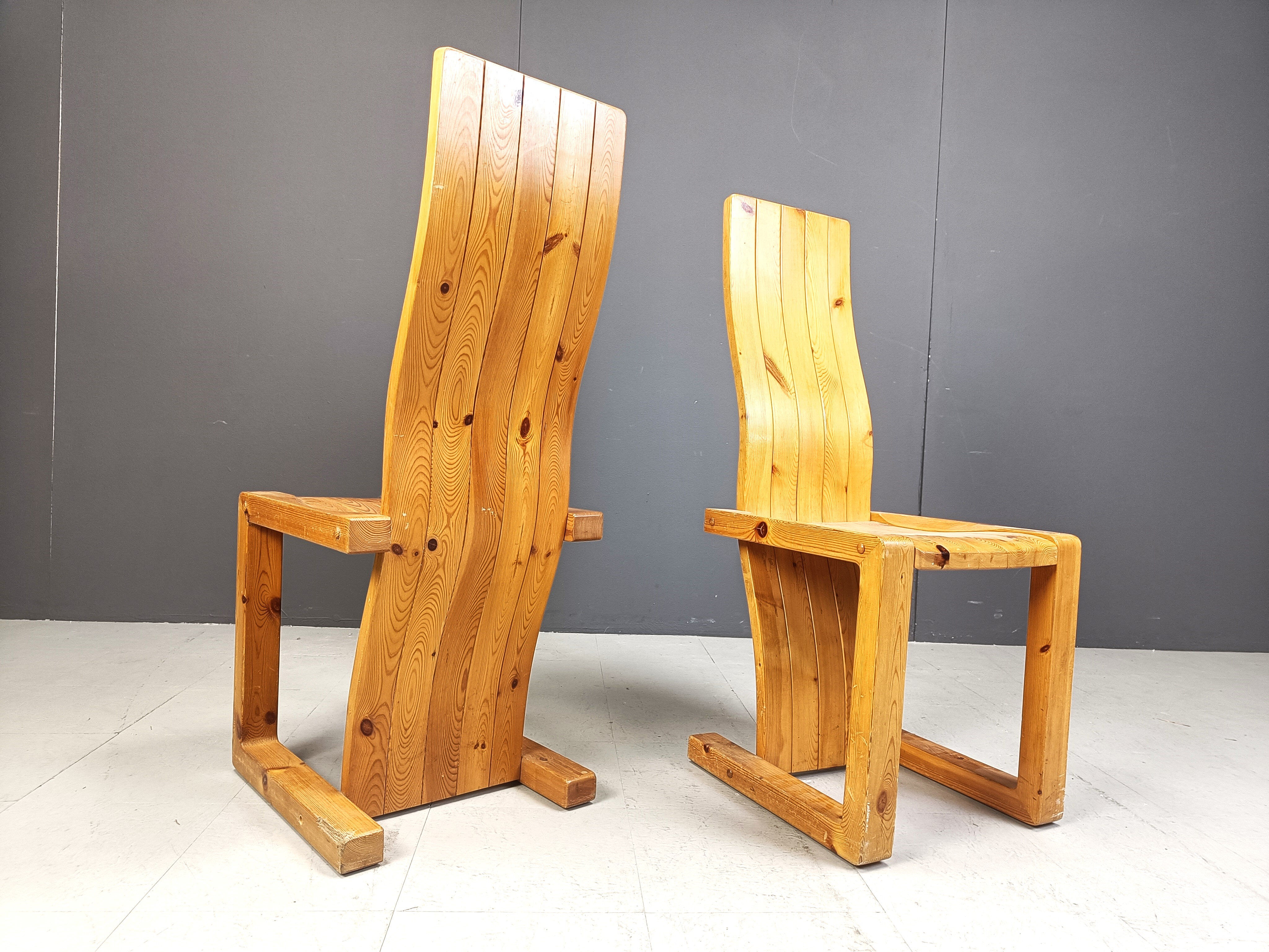 Vintage Finnish pine wood dining chairs, 1970s