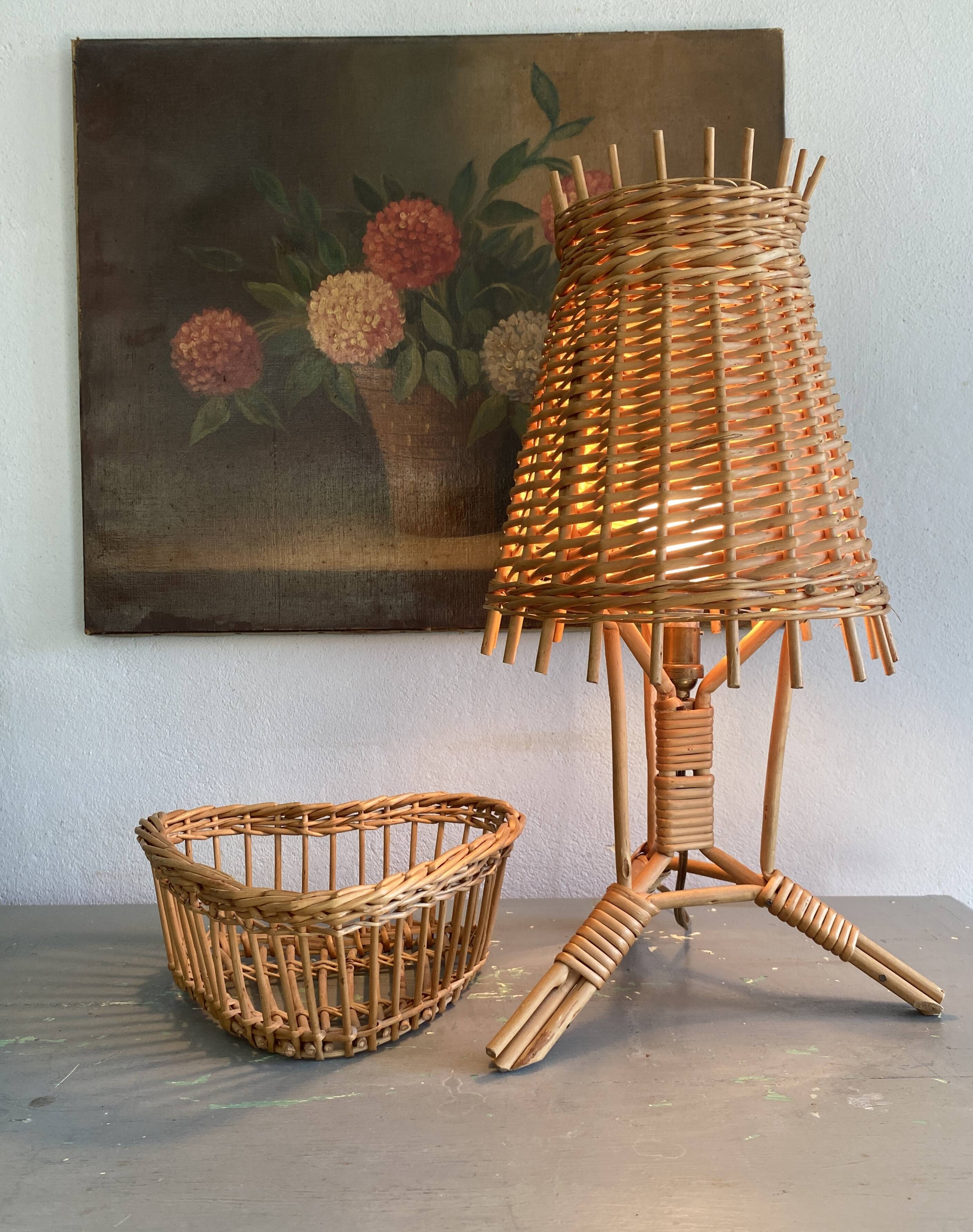 Lamp with new 2M fabric cable, Provencal wicker