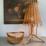 Lampe avec câble tissu neuf 2 M, osier provençal
