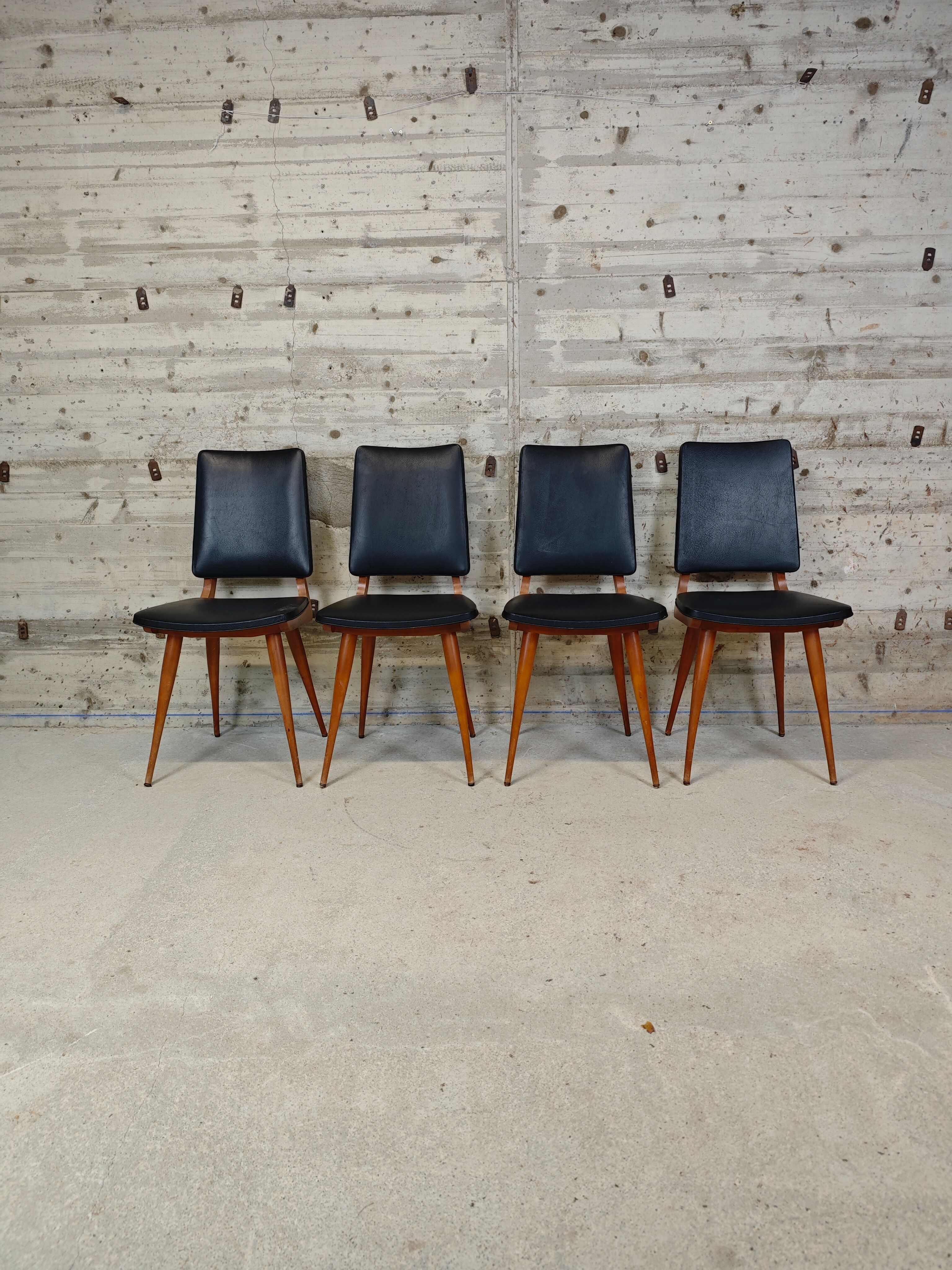 Set of 4 vintage chairs with tapered legs.