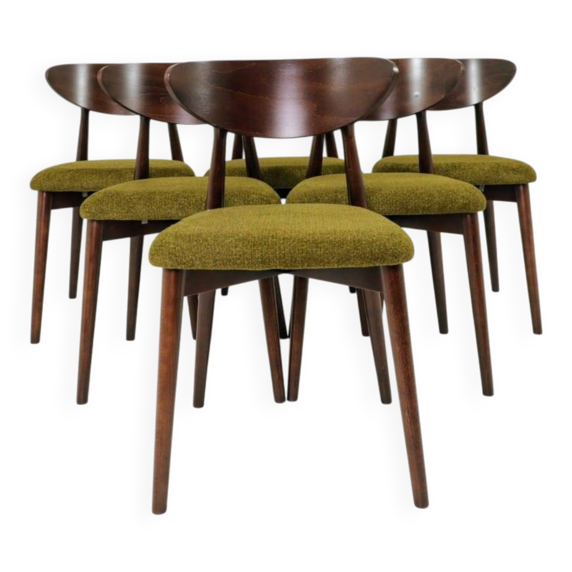 Ensemble de 6 chaises de salle à manger, revêtement vert herbe noyer foncé