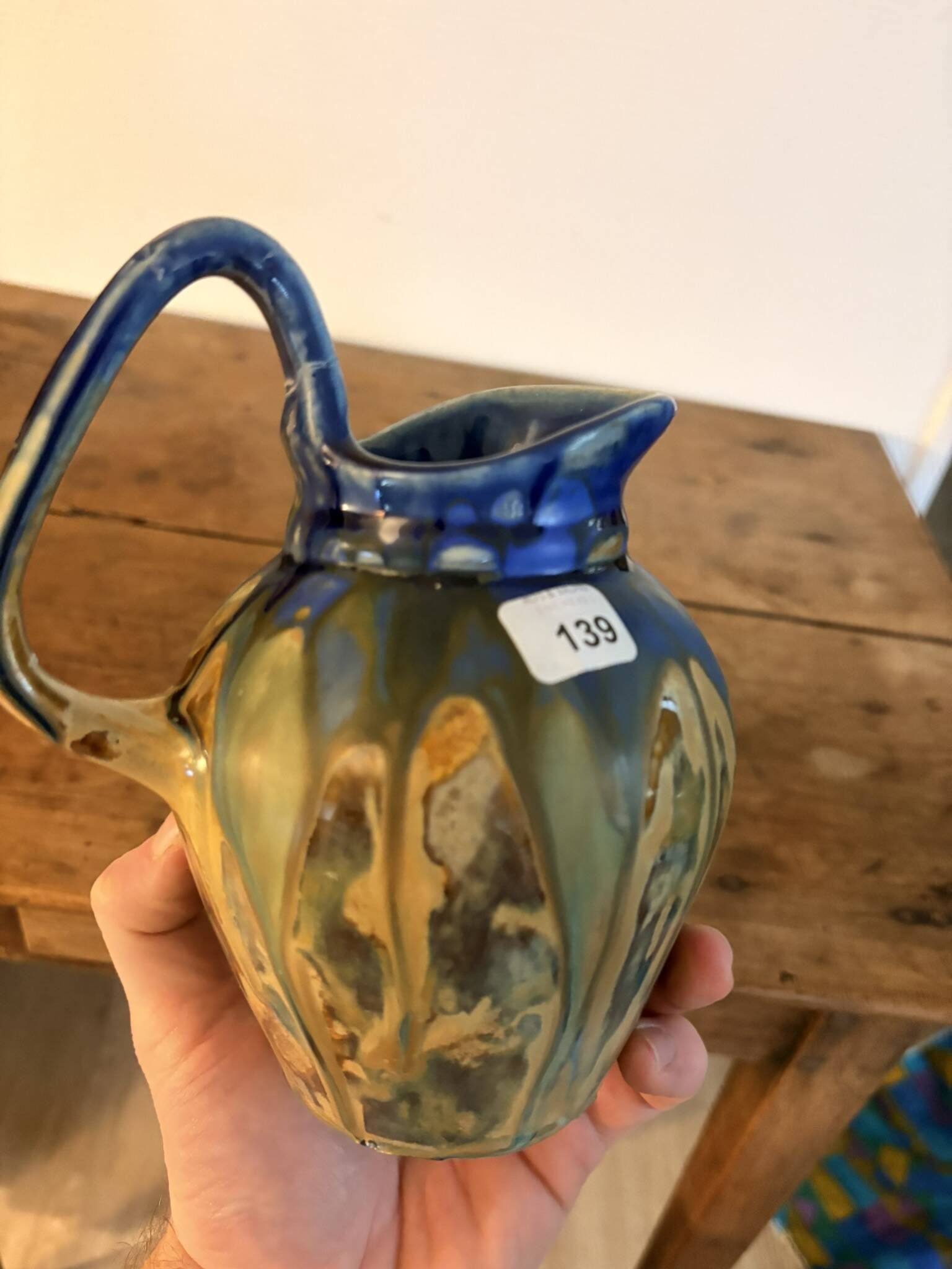Ancien Pichet Ceramique Grès Émaille Flambe Vintage Metenier Gilbert