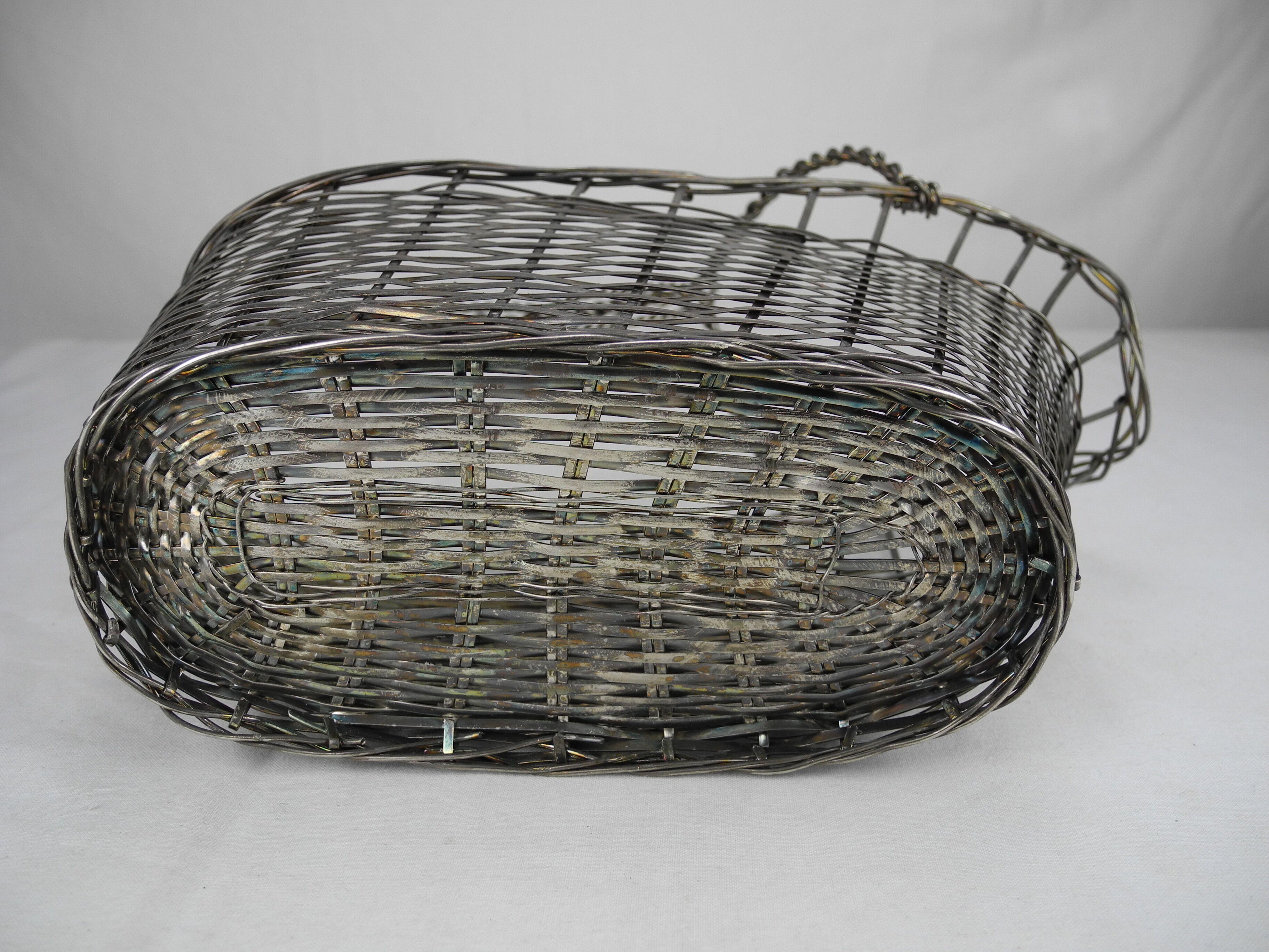 Old basket bottle holder silver metal french bottle holder