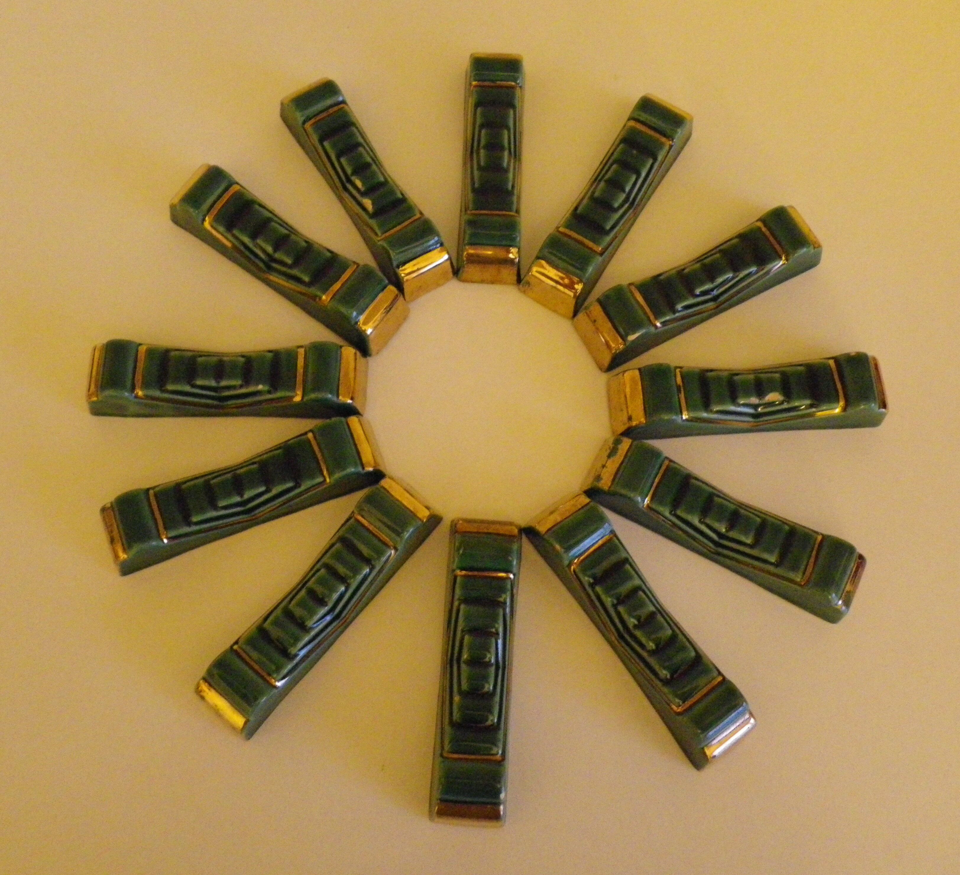 12 Doors green/golden ceramic knives - 1950s