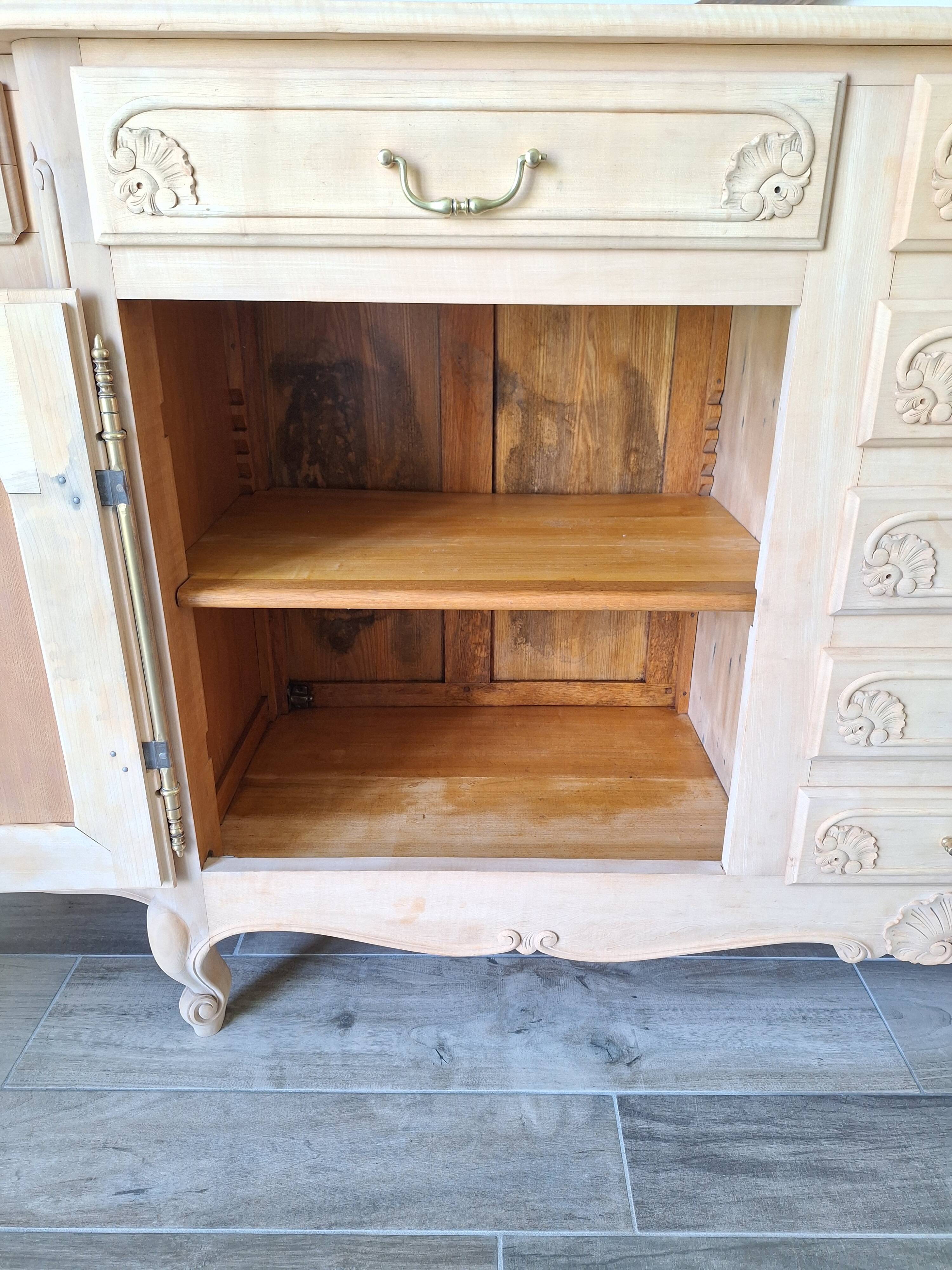 Low buffet in renovated solid cherry wood – Revisited Louis XV style – 250 cm