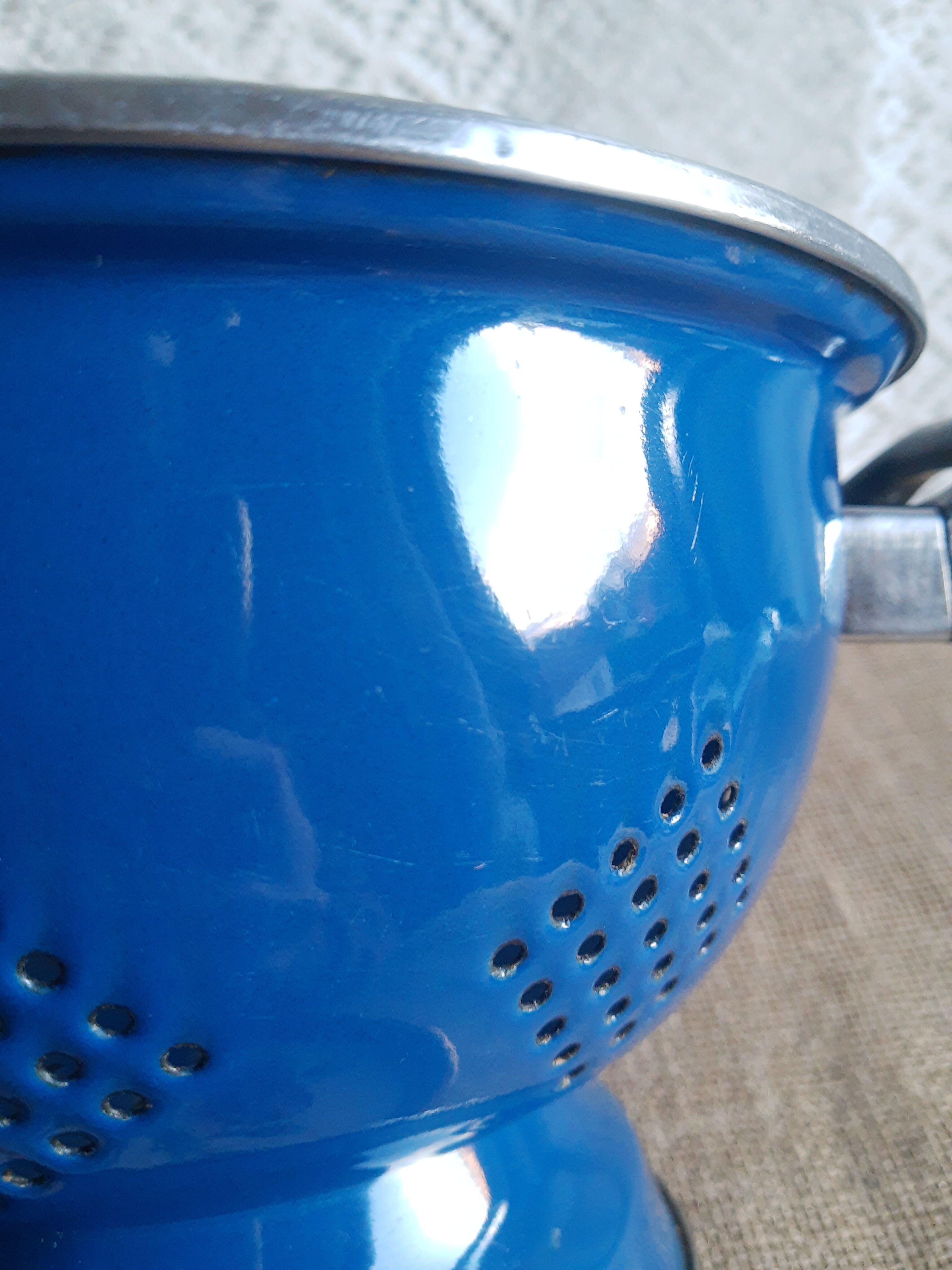 Vintage blue enamelled strainer