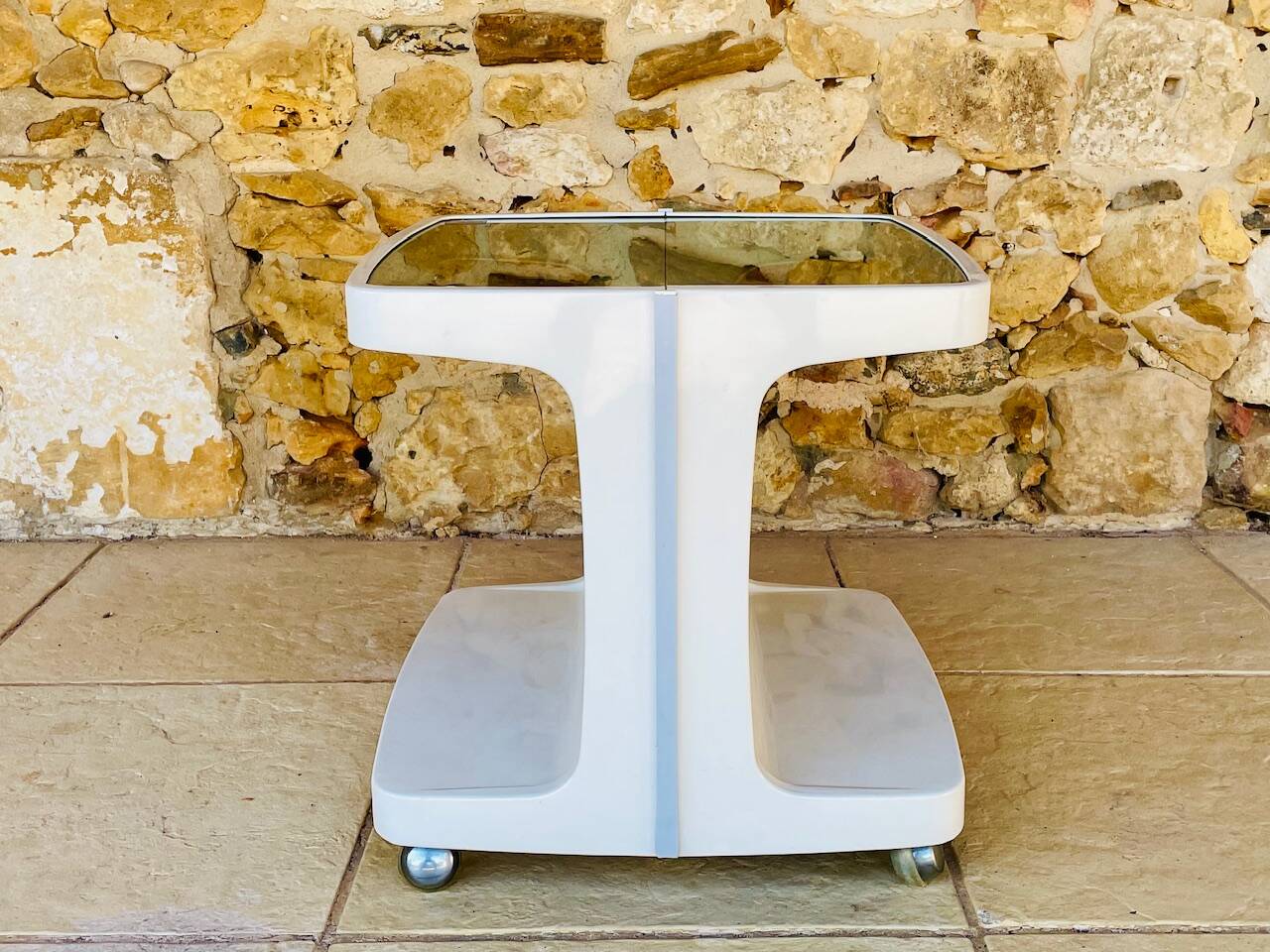 Table d'appoint Vintage sur roulettes avec rangement, édition Flair 1970s