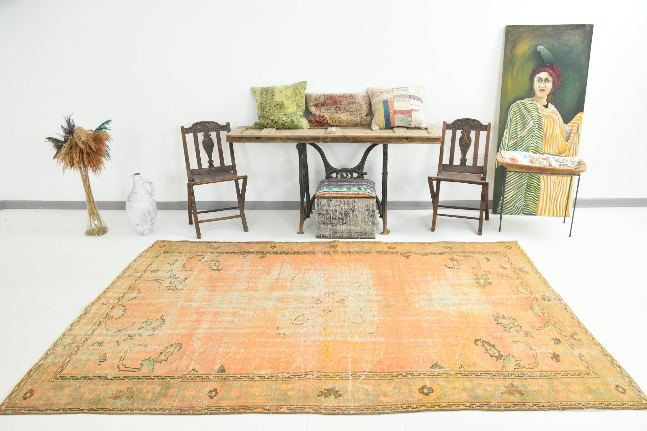 6x9 Shades Of Peach Orange Handmade Wool Oriental Turkish Rug, 180x286Cm