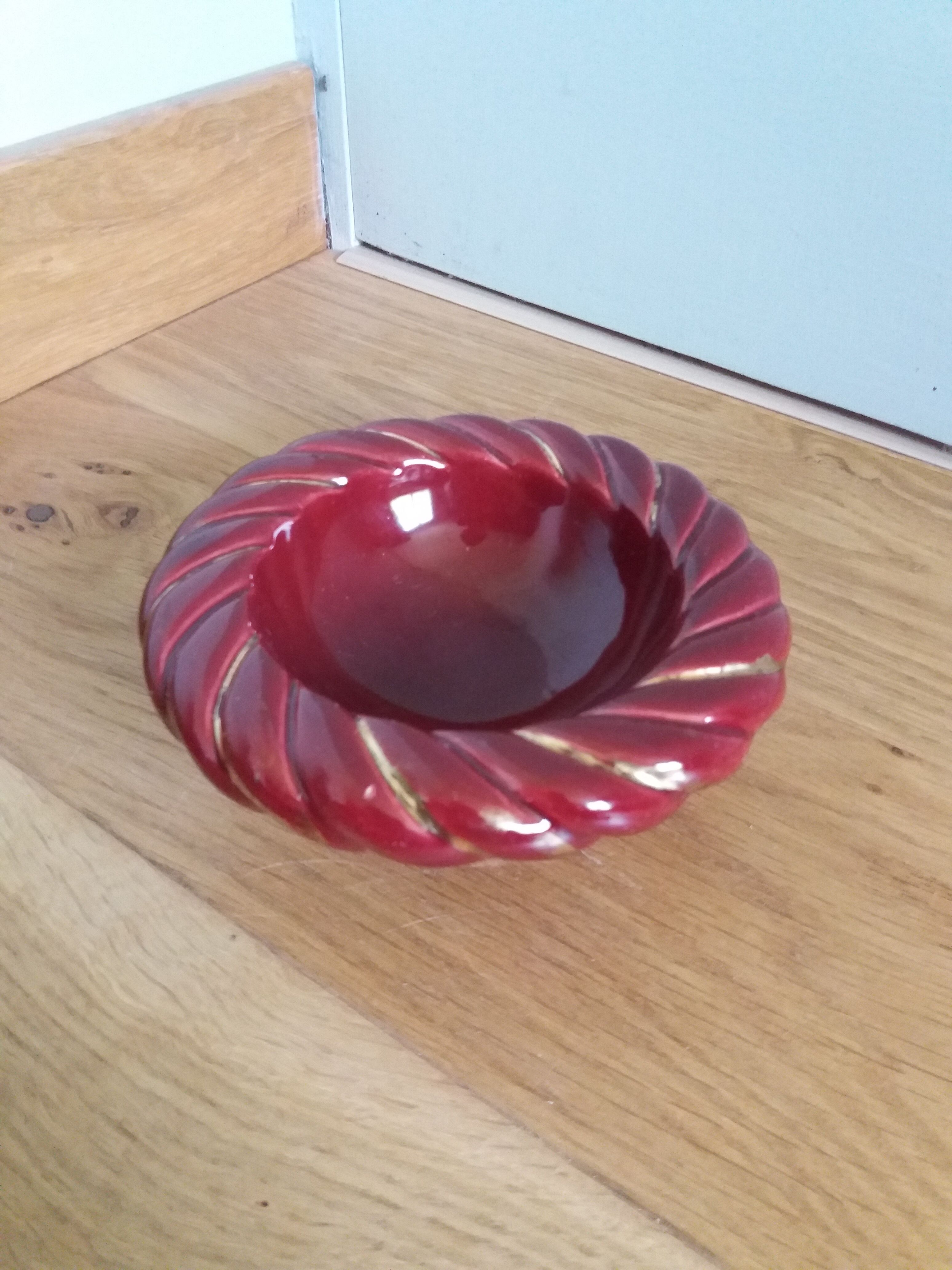 Empty pocket cup red burgundy ceramic ashtray