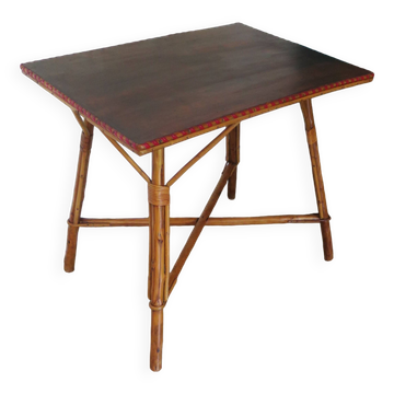 Table de jeu en bois, bambou et rotin, années 60