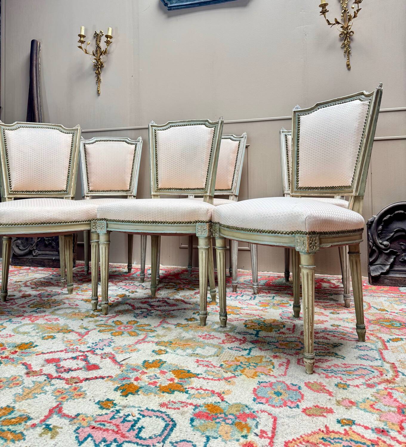 Set of Six Louis XVI Style Lacquered Wood Chairs, 19th Century
