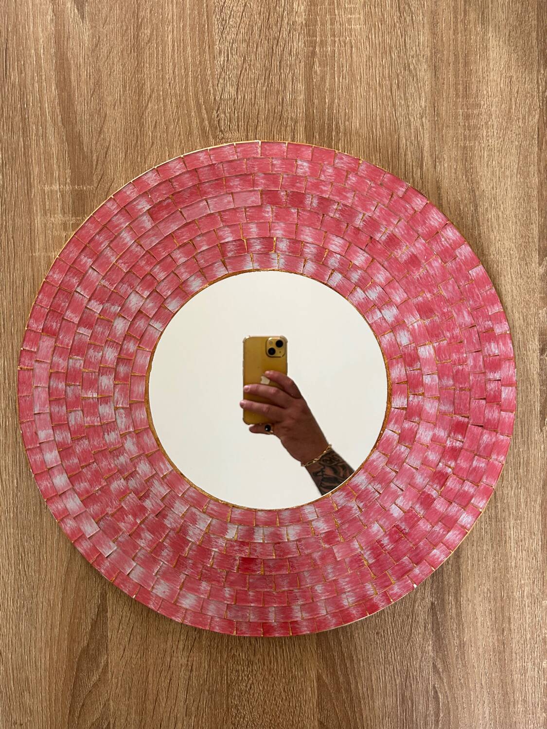 Vintage pink ceramic mirror