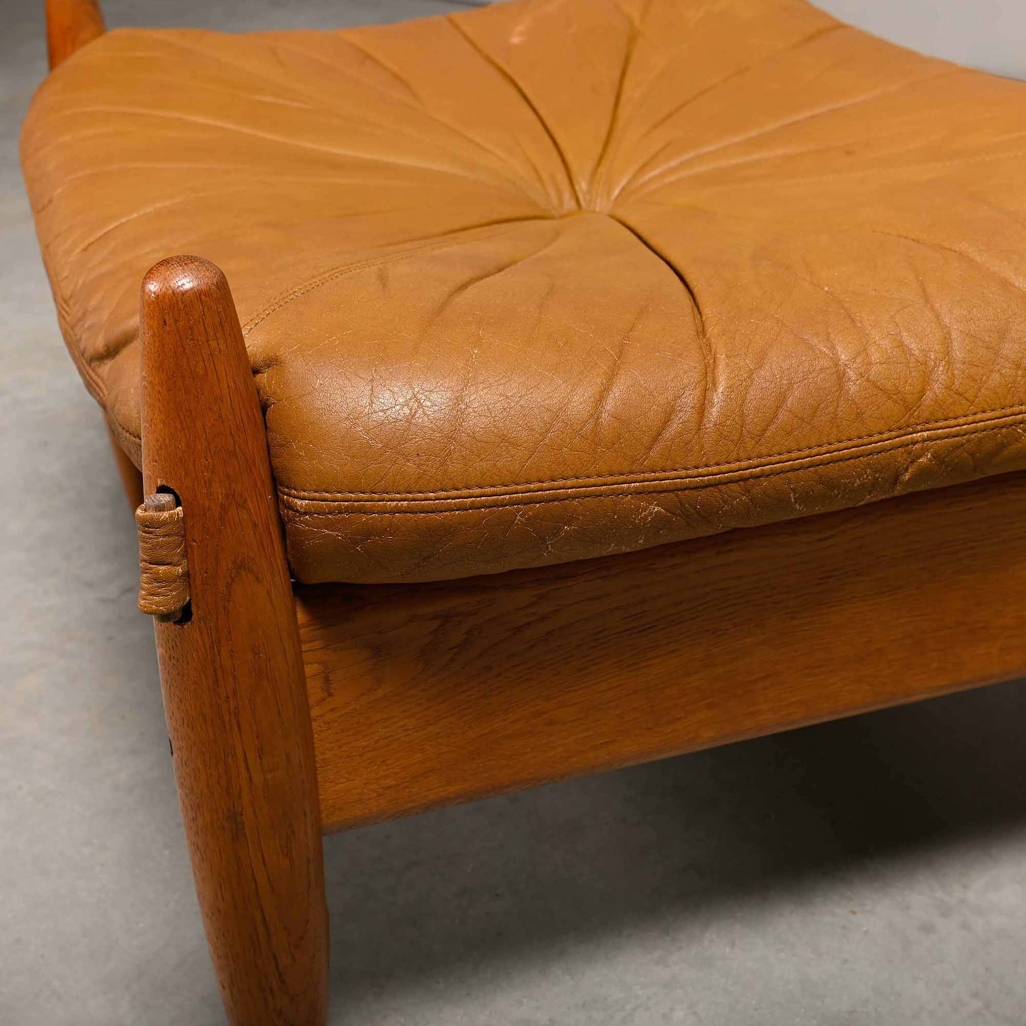 Brazilian Stool Ottoman Oak and Leather in the style of Sergio Rodrigues
