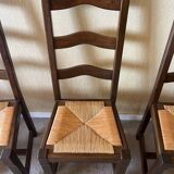 Lot of 4 wooden and straw chairs