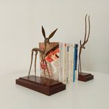 Pair of antique bookends in solid oak and brass from the 1960s
