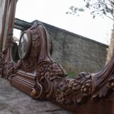 Wooden mirror with clock, 1960