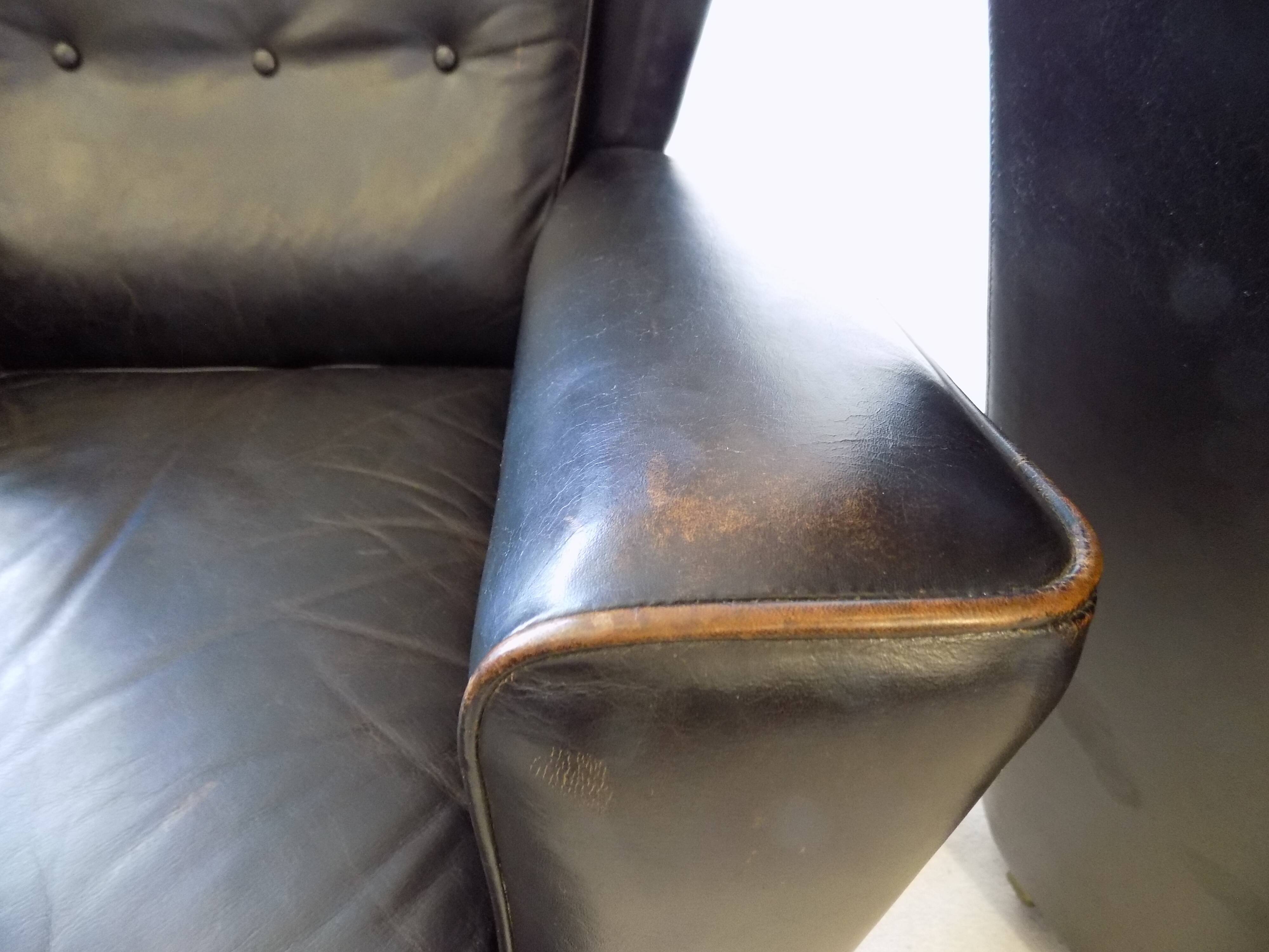 Howard Keith pair of black leather armchairs for HK Furniture