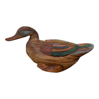 Canard boite à bijoux en bois peint ancien