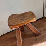 Brutalist tripod stool in olive wood