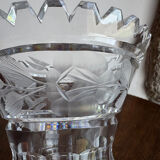 Cut and engraved crystal vase – vintage floral decoration