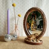 Miroir coquillages ovale à poser de table vintage