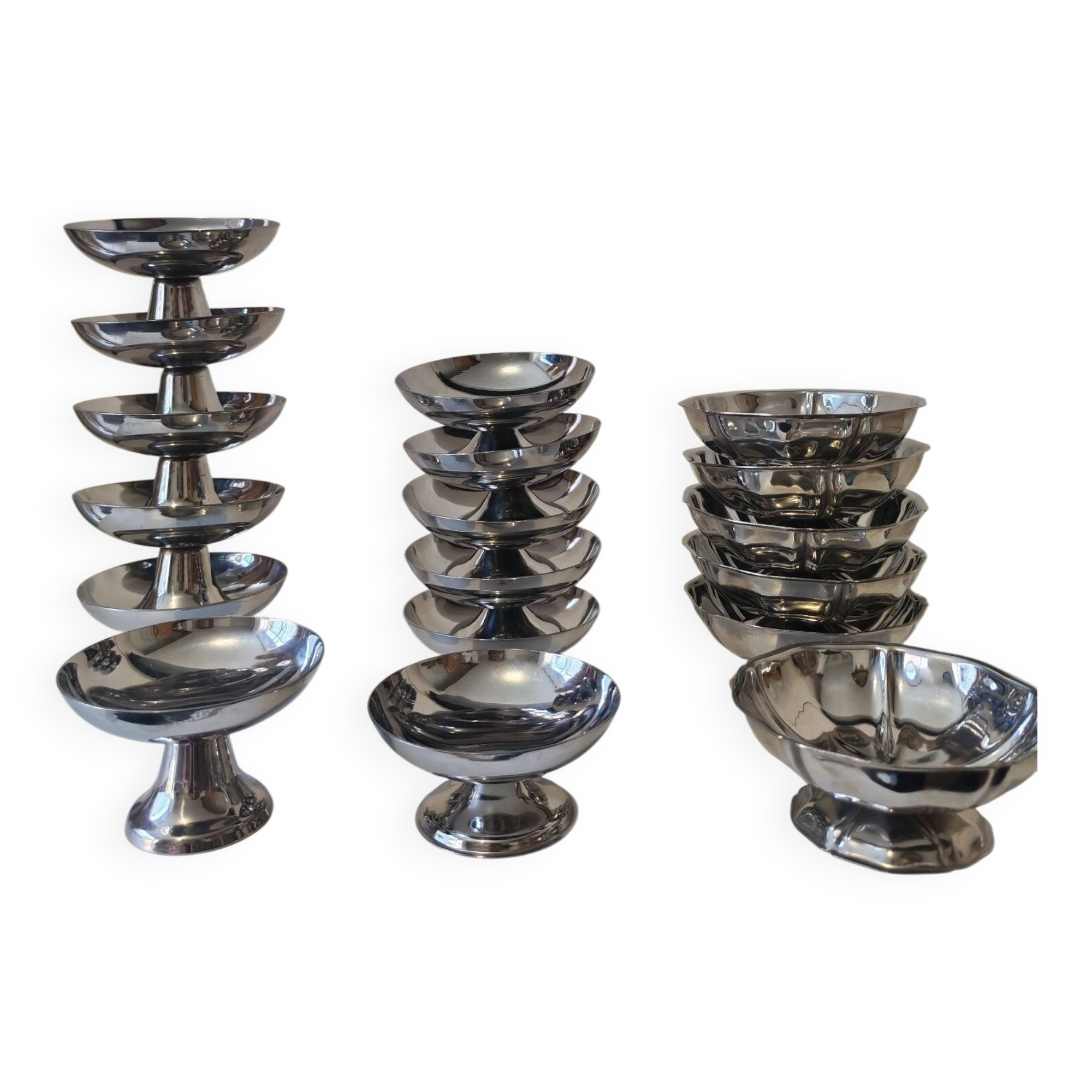 18 low sorbet cups in stainless steel chrome