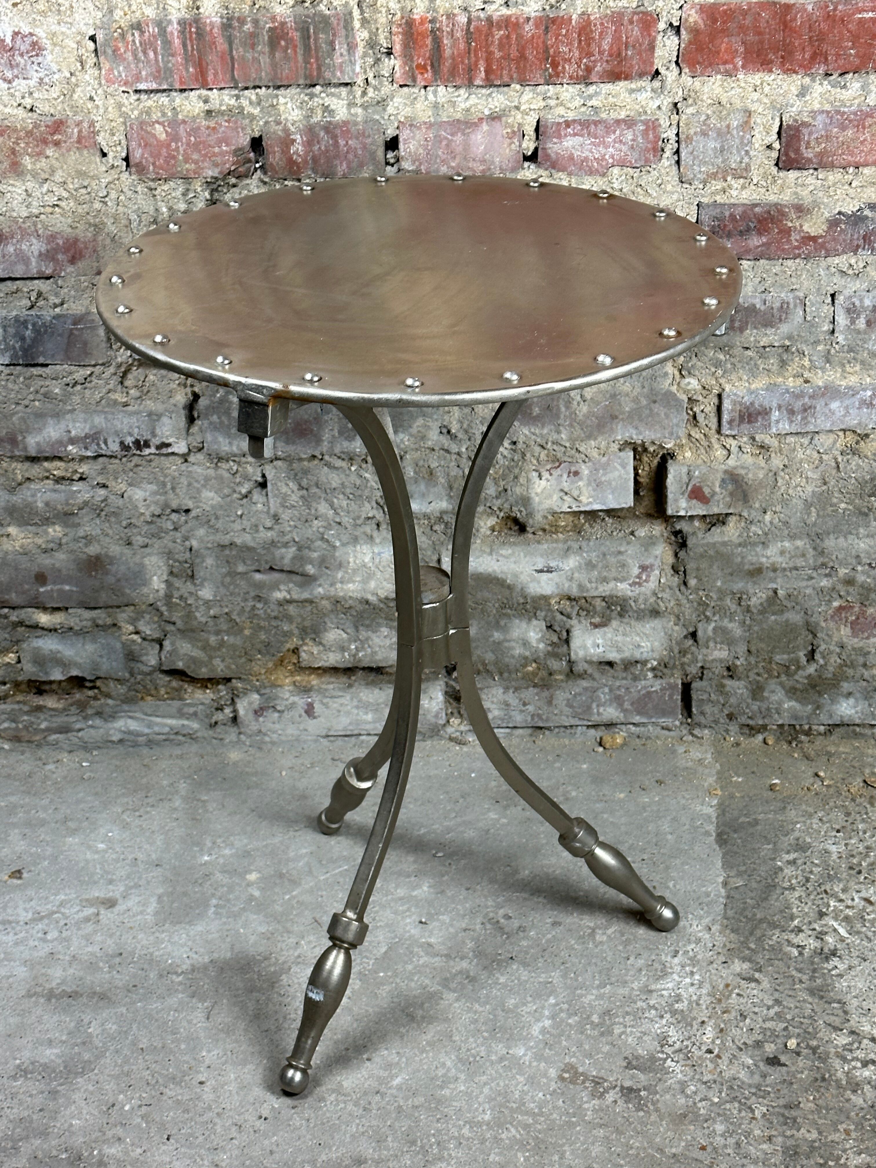 Side table industrial style riveted steel 1980