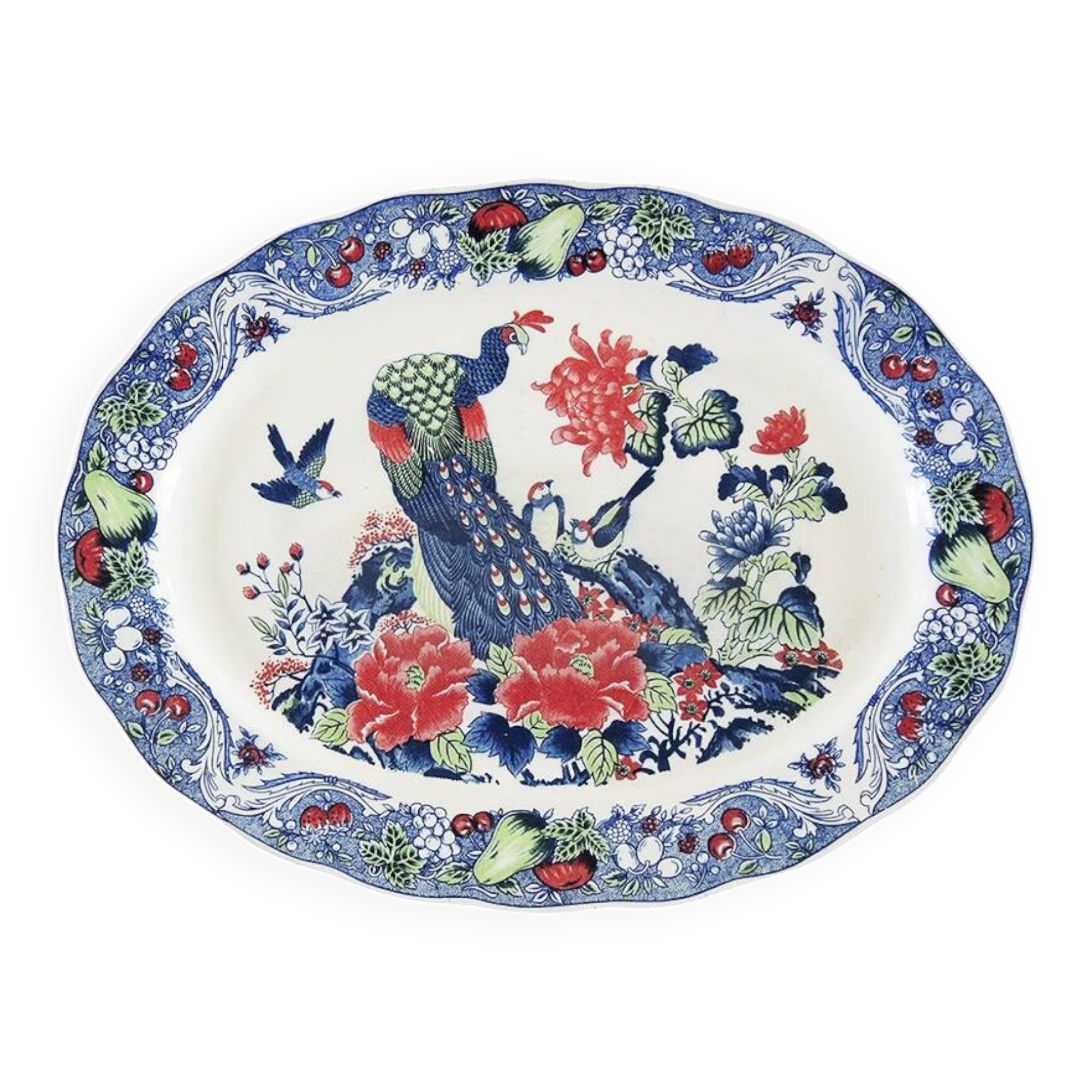 Antique Large Oval Serving Dish - Peacock Decor