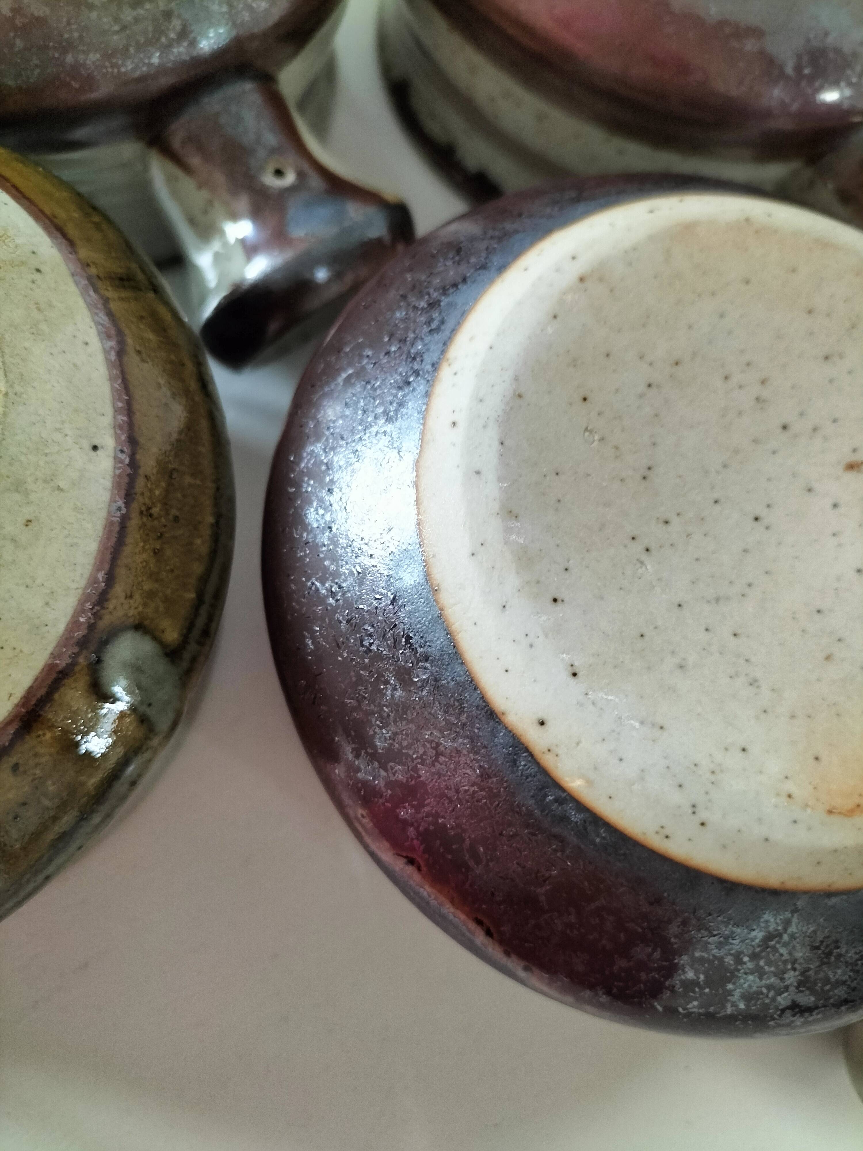 4 caquelons en grès émaillé, esprit wabi-sabi, années 70