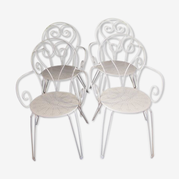 Lot de 4 fauteuils en fer forgé blanc