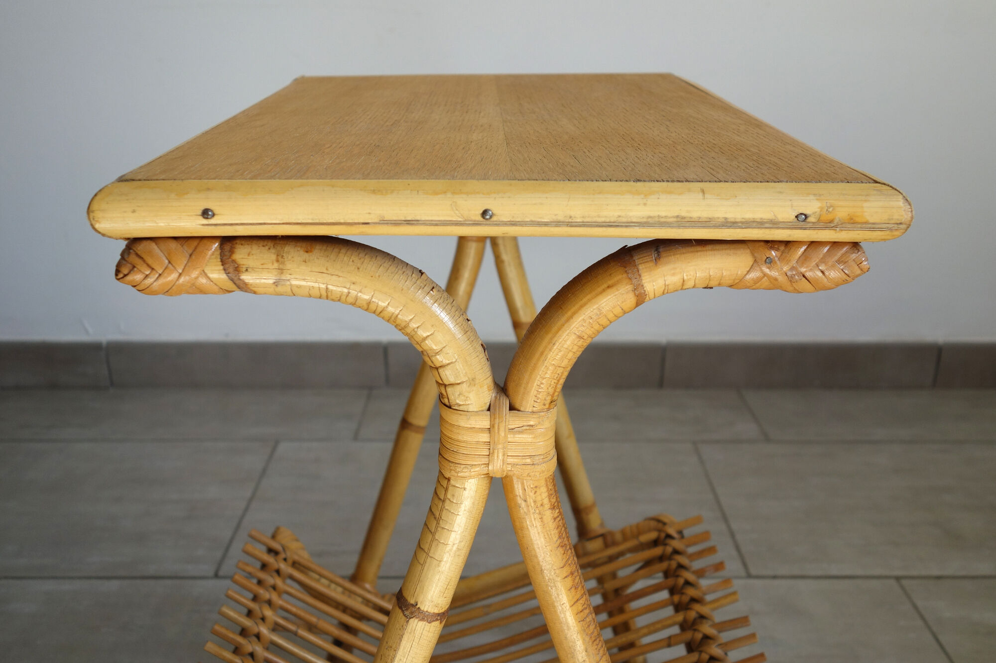 Porte vinyles/revues rotin bambou vintage