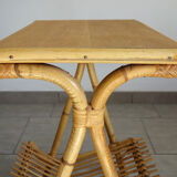 Porte vinyles/revues rotin bambou vintage