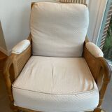 Sofa and armchair in cane and wood by Jean Roche