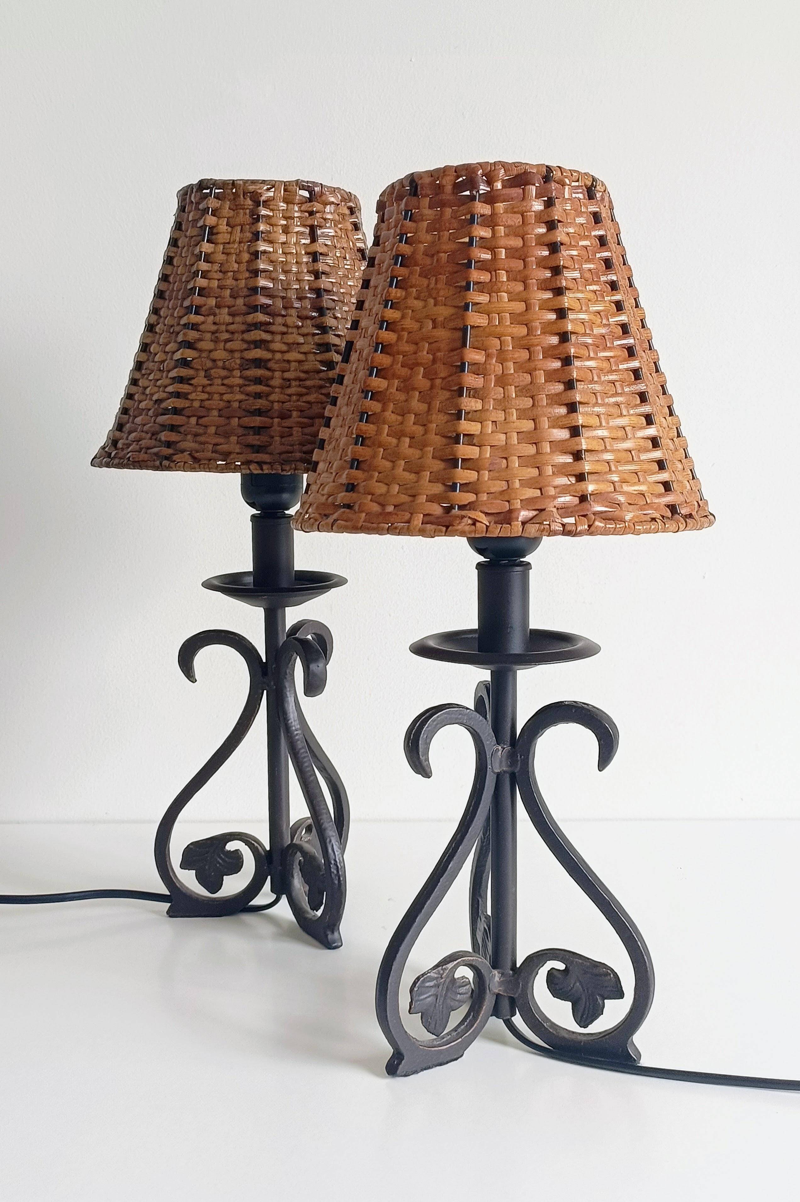 Mid-20th Century Spanish Hand-Forged Wrought Iron Table Lamps