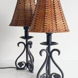 Mid-20th Century Spanish Hand-Forged Wrought Iron Table Lamps